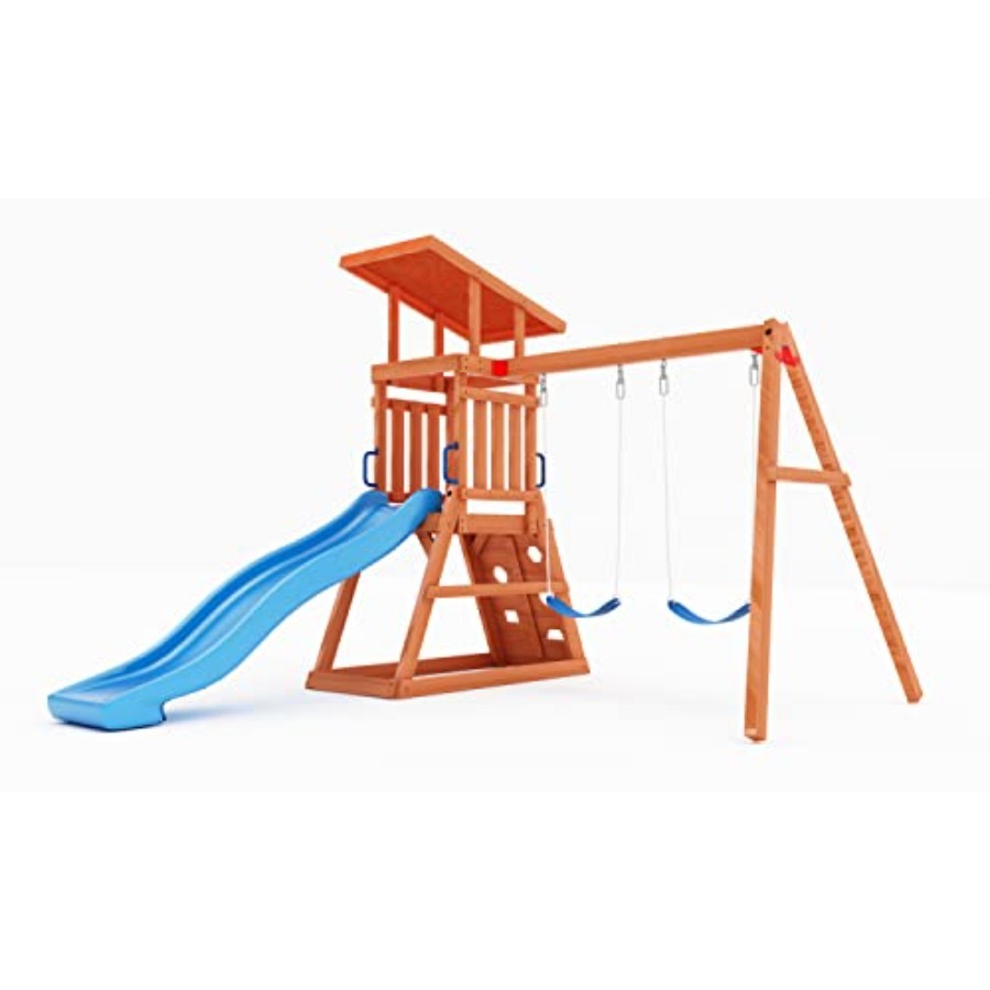 Kids Outdoor Slide Set - Playground Wooden Swing Sets for Backyard