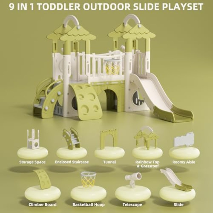 Kids Outdoor Climber - 9 in 1 Toddler Slide, Kids