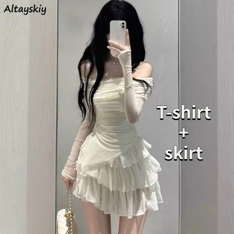 Tee Ball Set - Skirts Sets Women Summer Slim Tiered