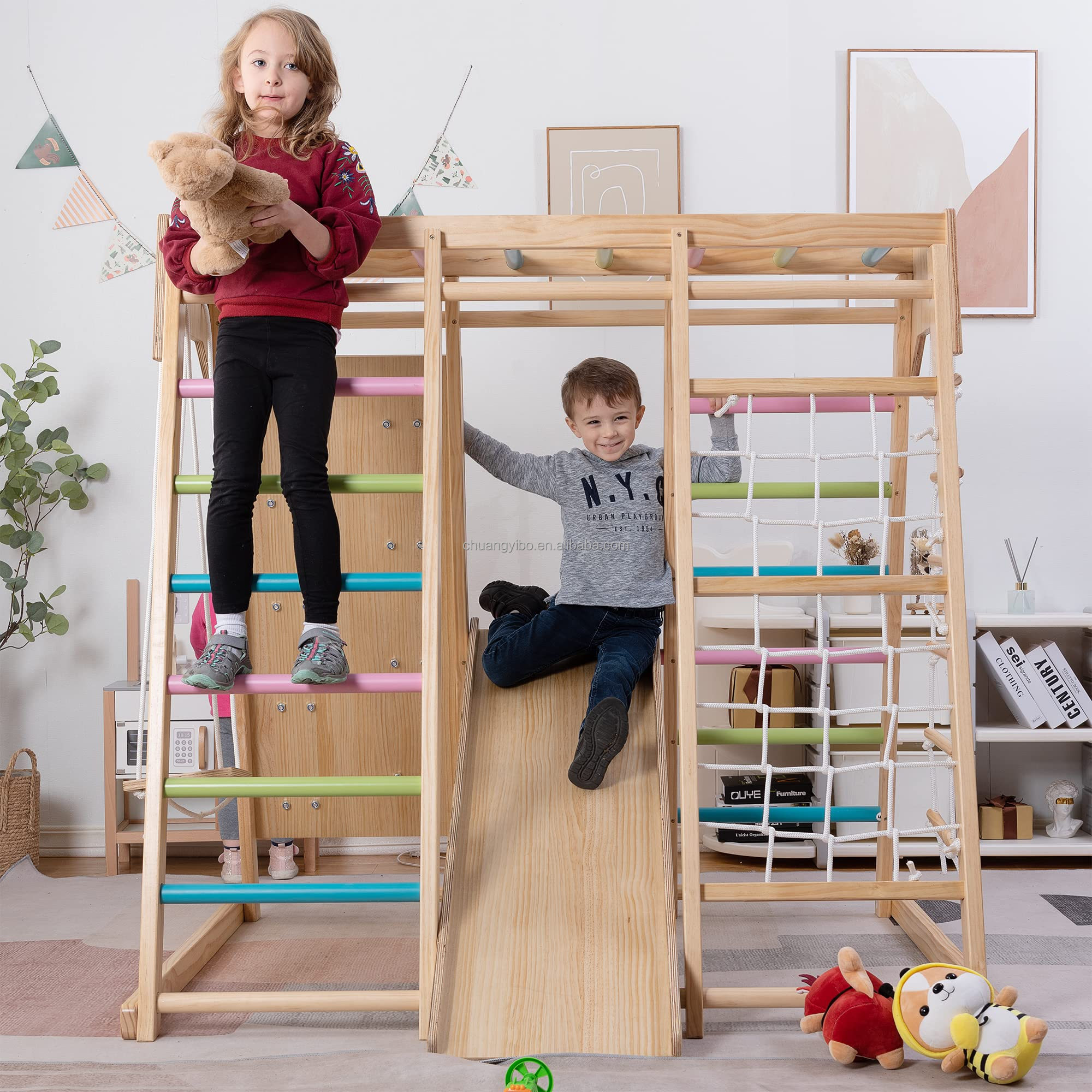 Kids Outdoor Slide Set - Climbing Walls Amusement Park Products Wooden