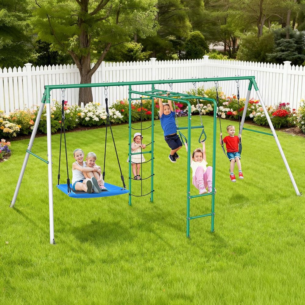 Kids Outdoor Slide Set - Swing Sets or Backyard with Monkey