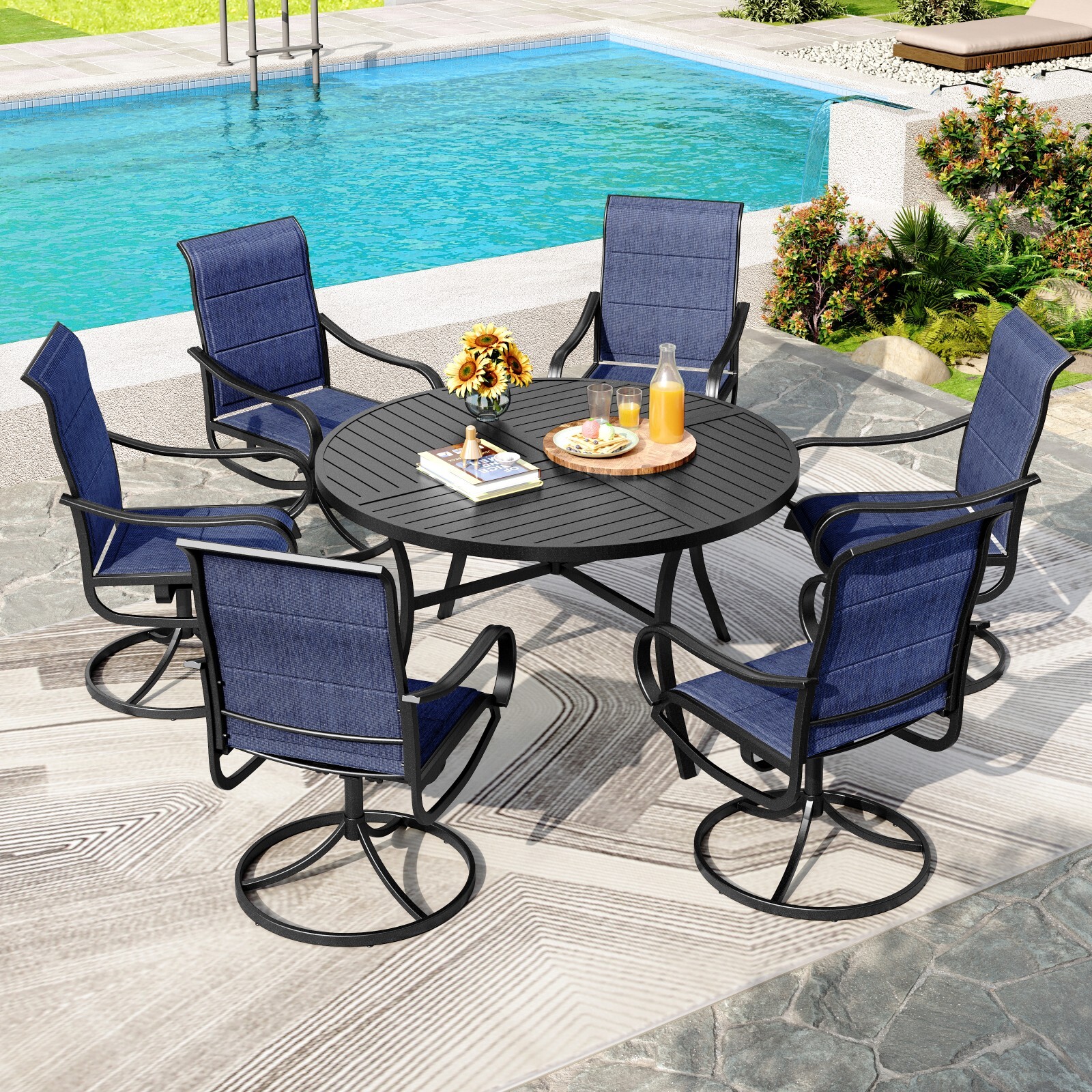 Kids Outdoor Table With Umbrella - 7Piece Patio Dining Set with Umbrella