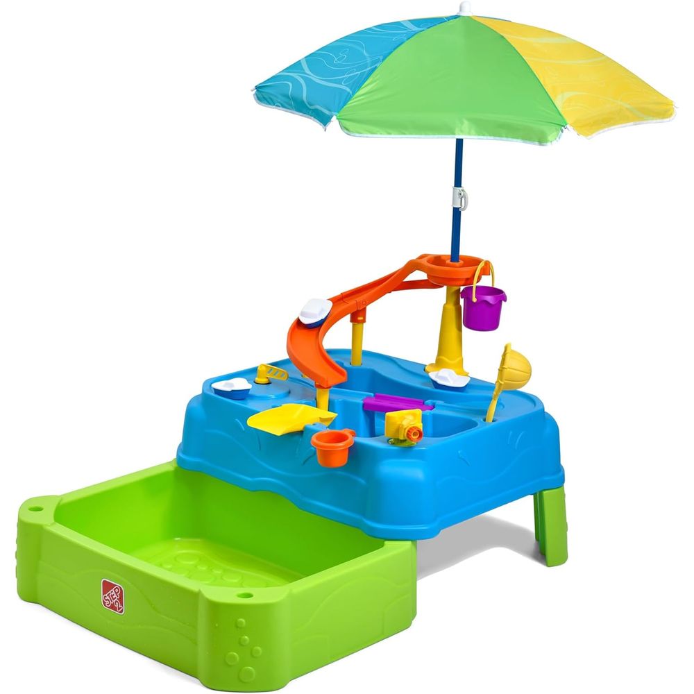 Kids Outdoor Table With Umbrella - Step2 Waterpark Wonders Two Tier Water
