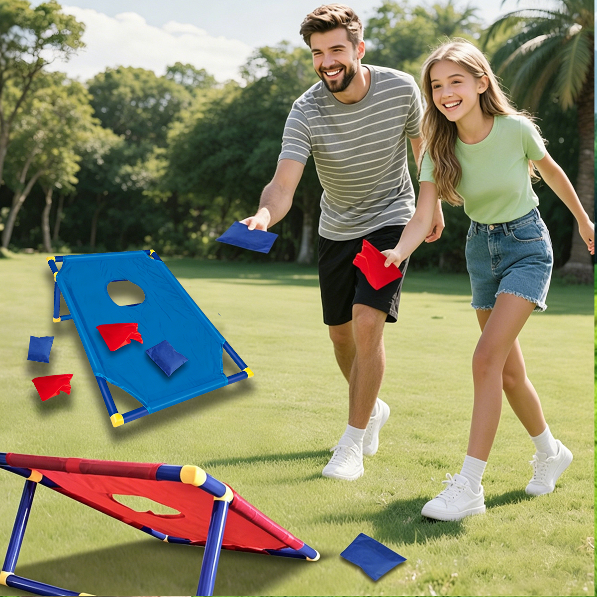 Kids Indoor Outdoor Games - Portable Bean Bag Toss Game-Indoor Outdoor