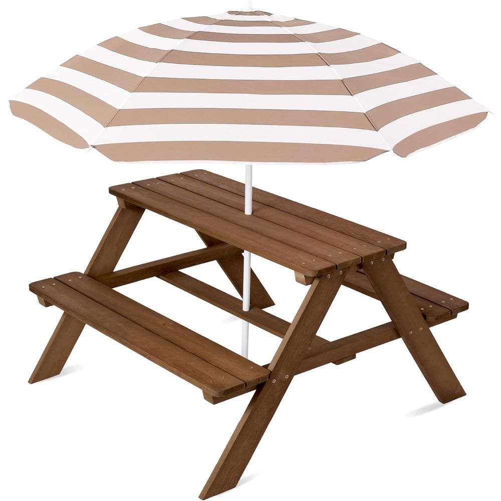 Kids Outdoor Bench With Umbrella - Wooden Kids Picnic Table with Umbrella,