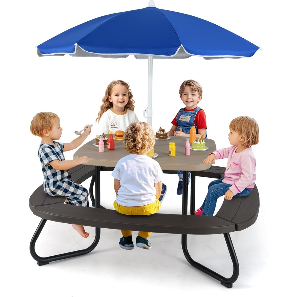 Kids Outdoor Bench With Umbrella - Kids Outdoor Picnic Table with 4