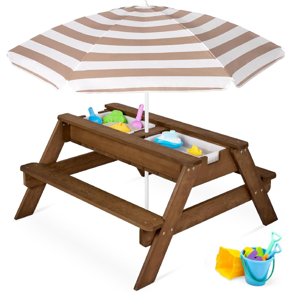 Kids Outdoor Table With Umbrella - Kids Picnic Table with Umbrella, 3-in-1