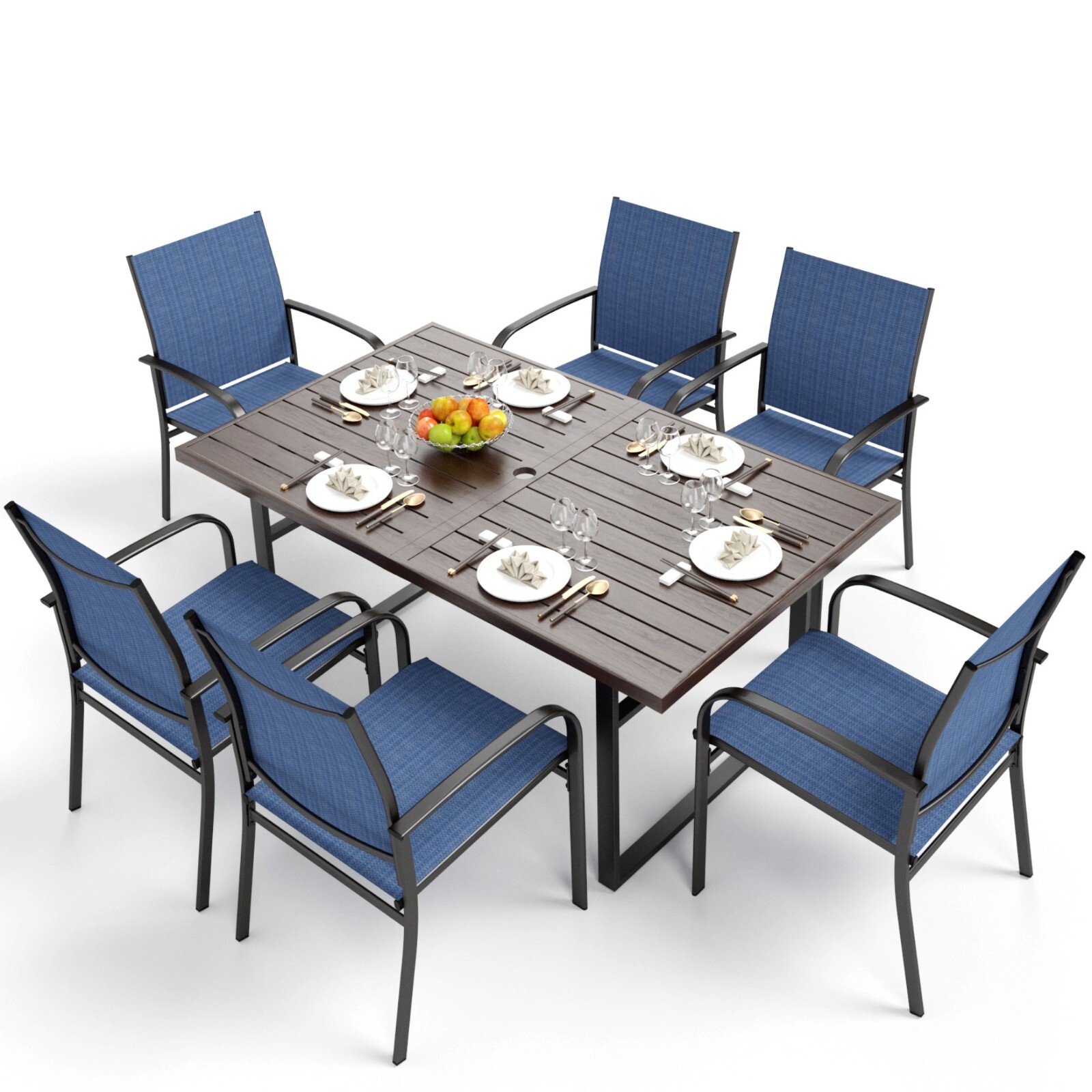 Kids Outdoor Table With Umbrella - 7 Piece Outdoor Dining Set Patio