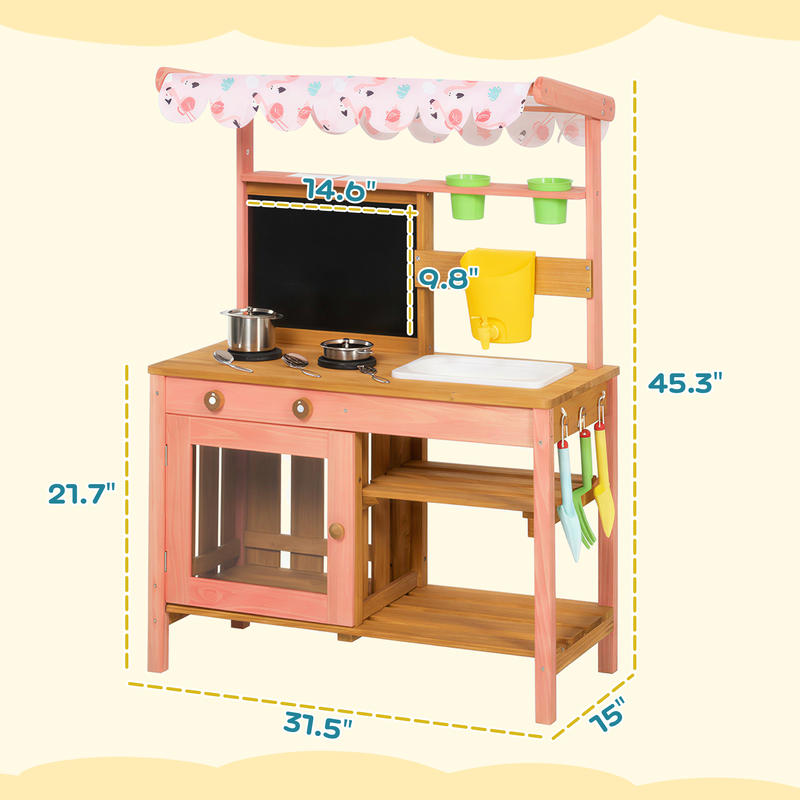 Qaba Kids Mud Kitchen with Can - Kids Outdoor Mud Kitchen Accessories recension och pris