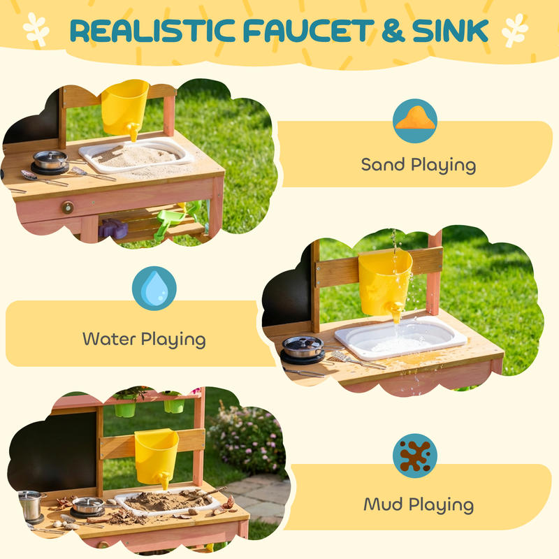 Qaba Kids Mud Kitchen with Can - Kids Outdoor Mud Kitchen Accessories recension och pris