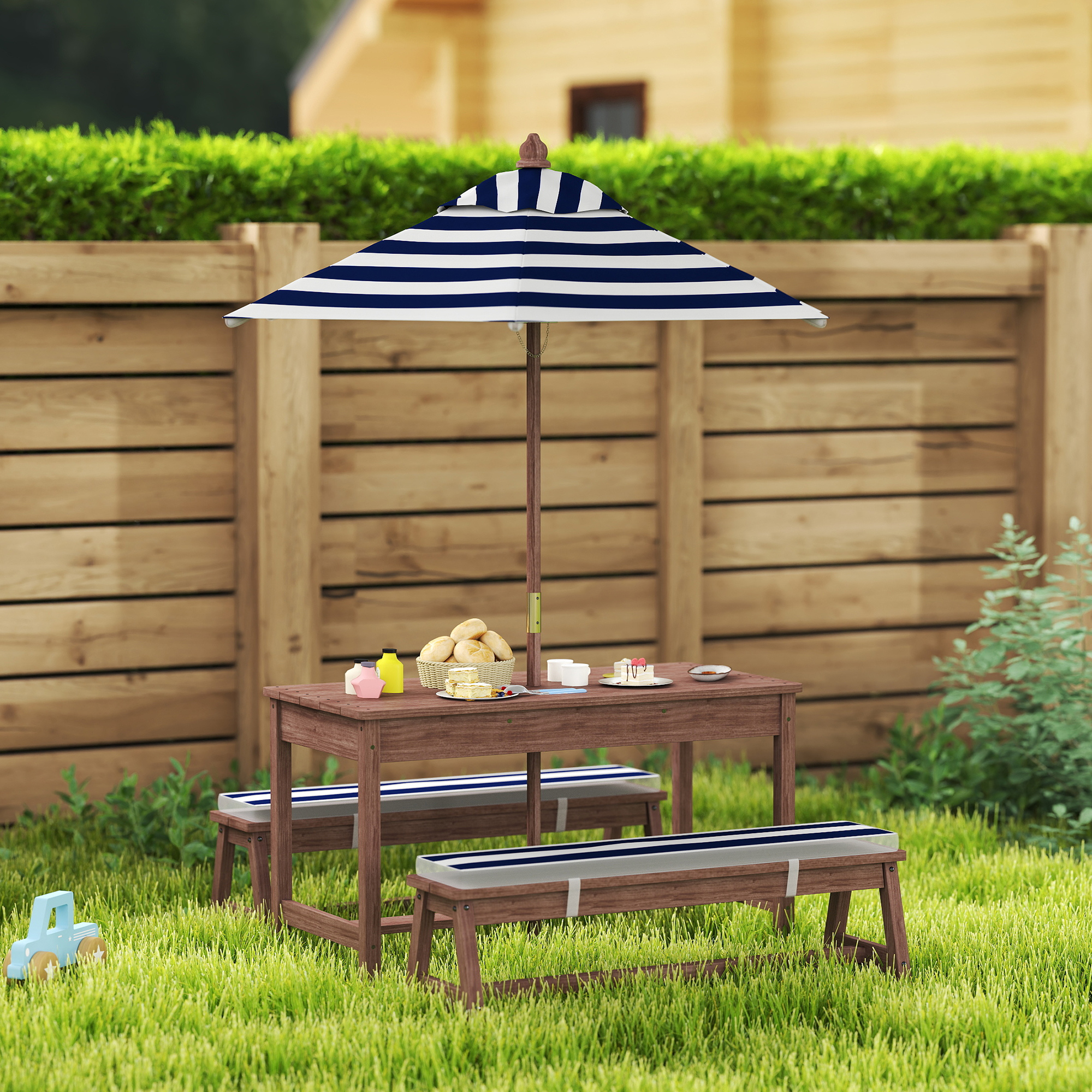 Outdoor Wooden Kids Picnic Tab - Kids Outdoor Bench With Umbrella recension och pris