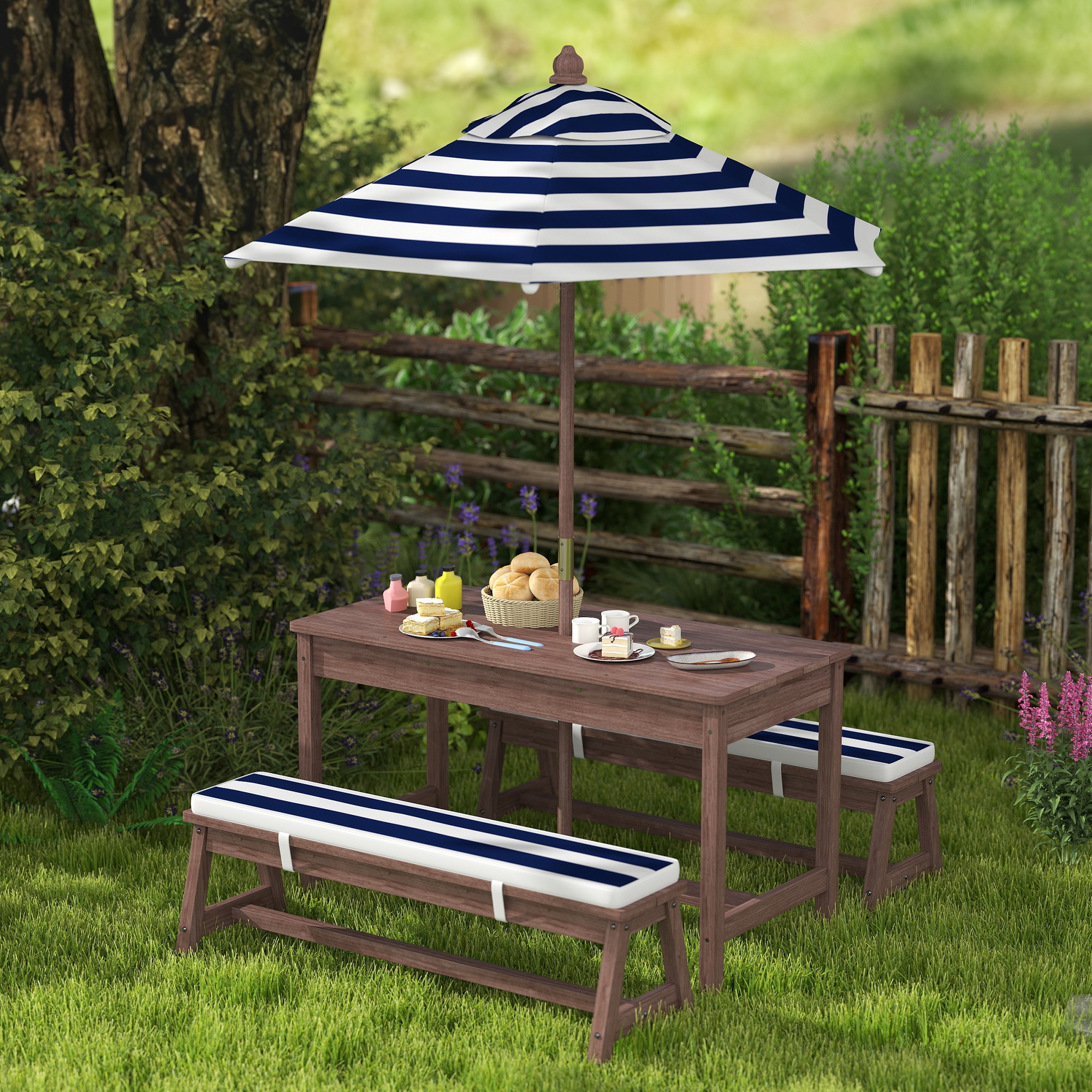 Outdoor Wooden Kids Picnic Tab - Kids Outdoor Bench With Umbrella recension och pris