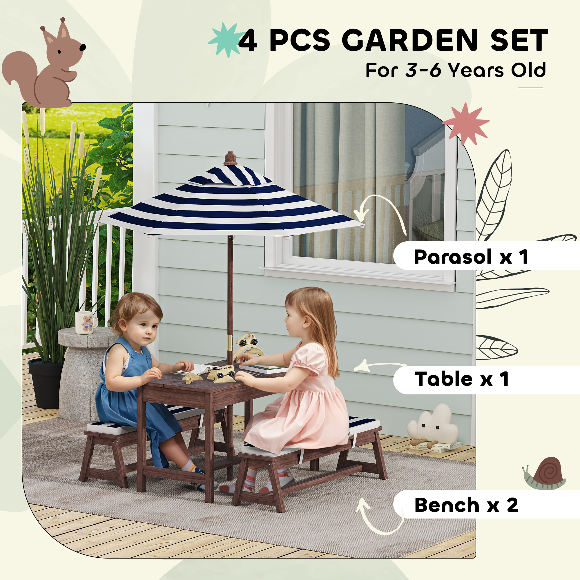 Outdoor Wooden Kids Picnic Tab - Kids Outdoor Bench With Umbrella recension och pris