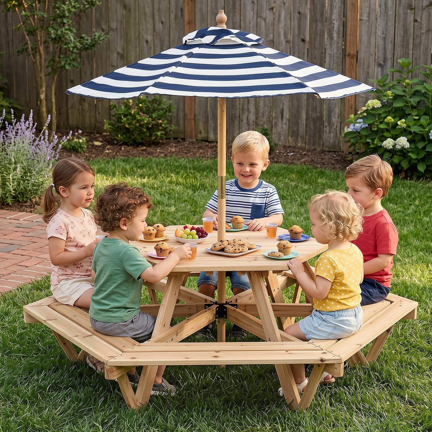 Kids Picnic Table, Hexagonal T - Kids Outdoor Bench With Umbrella recension och pris