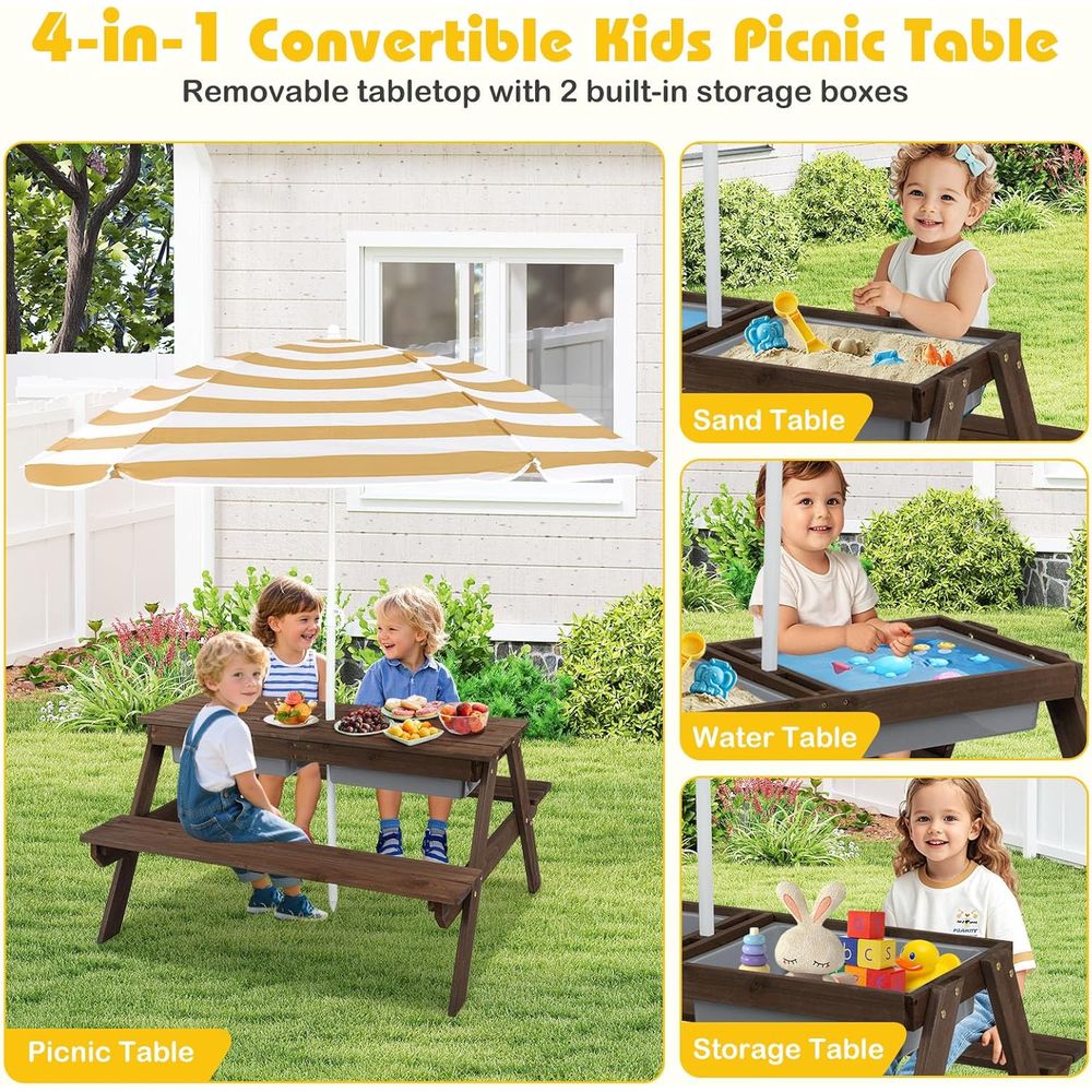 Kids Picnic Table with Sensory - Kids Outdoor Table With Umbrella recension och pris