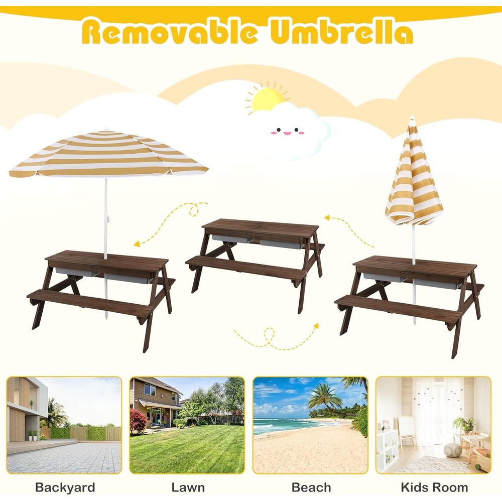 Kids Picnic Table with Sensory - Kids Outdoor Table With Umbrella recension och pris