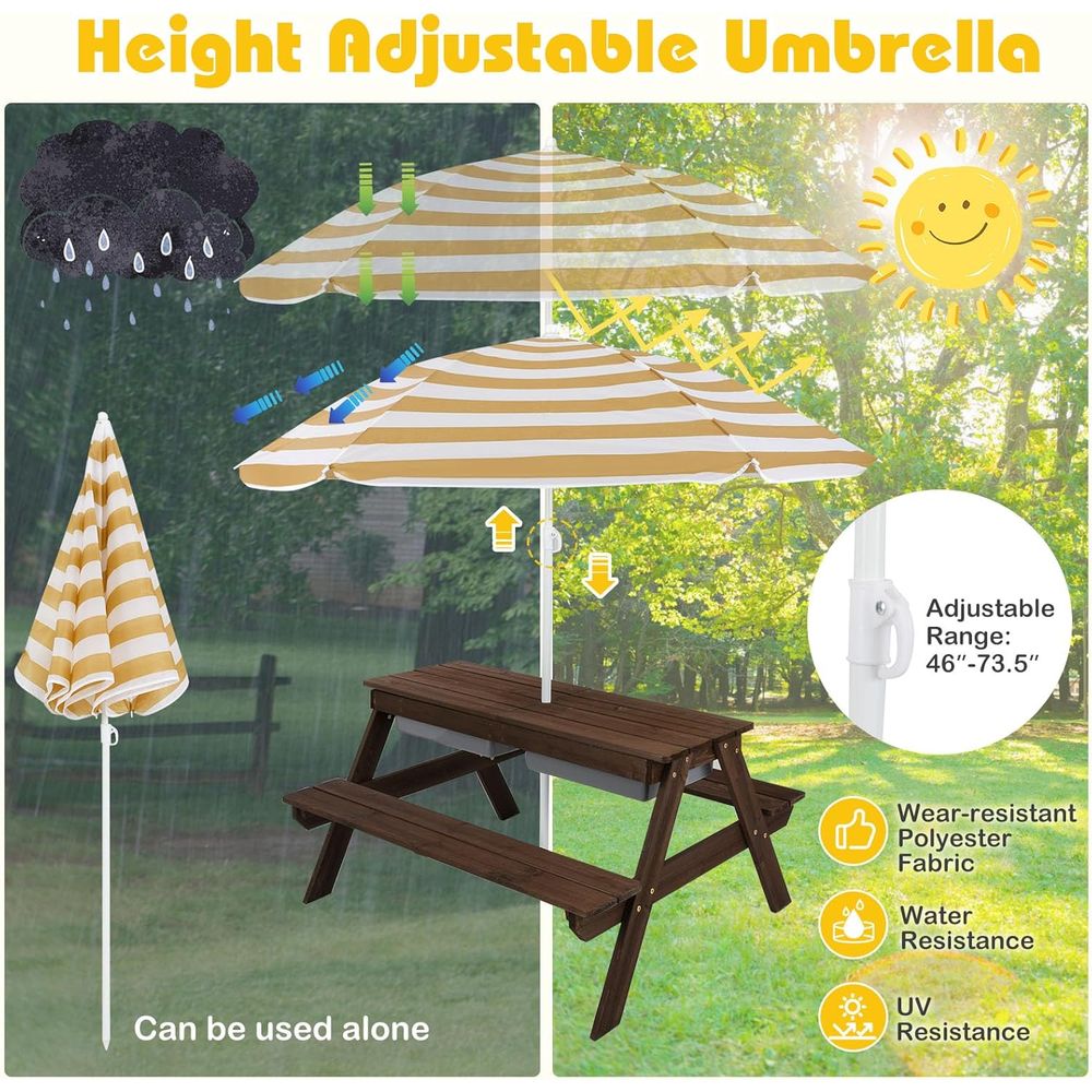 Kids Picnic Table with Sensory - Kids Outdoor Table With Umbrella recension och pris