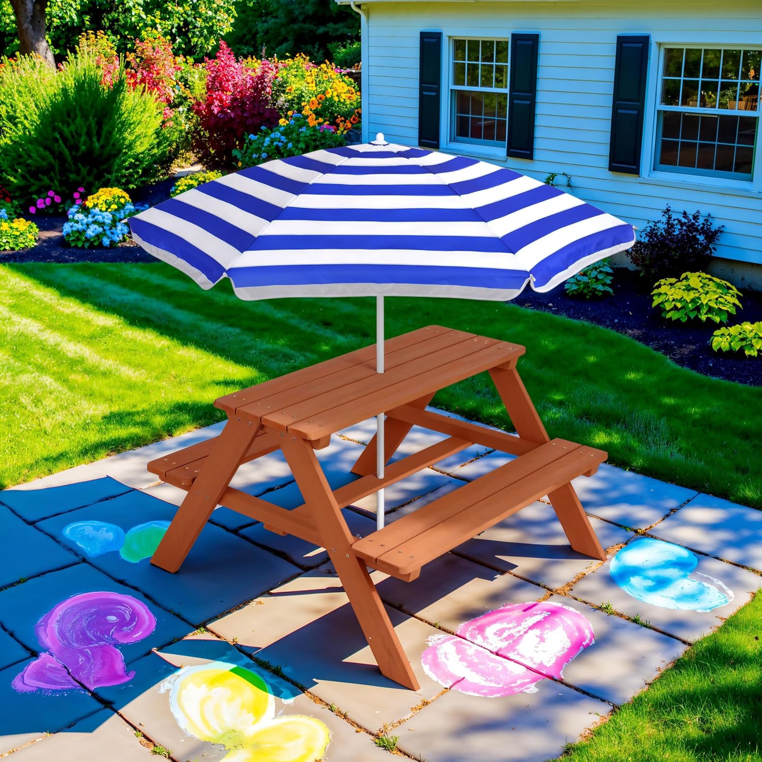 Wooden Kids Picnic Table with  - Kids Outdoor Bench With Umbrella recension och pris
