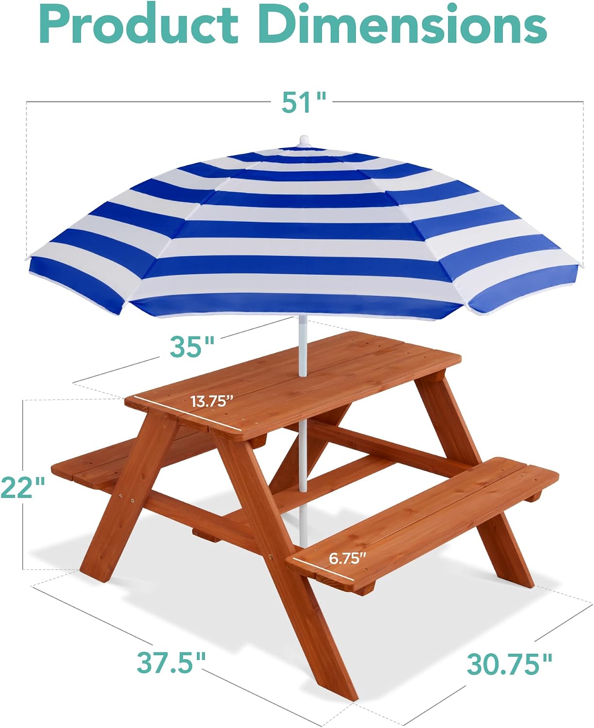 Wooden Kids Picnic Table with  - Kids Outdoor Bench With Umbrella recension och pris