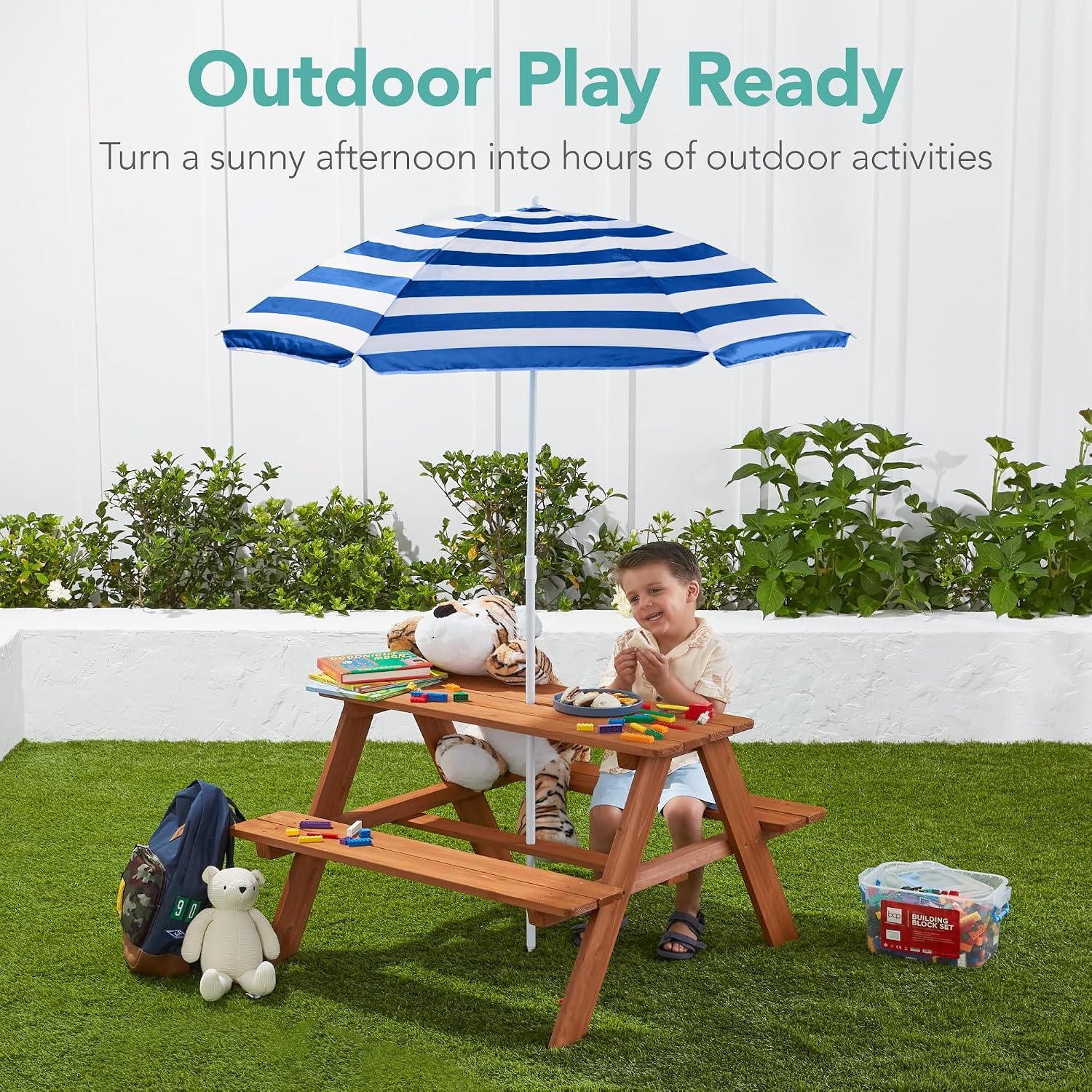 Wooden Kids Picnic Table with  - Kids Outdoor Bench With Umbrella recension och pris