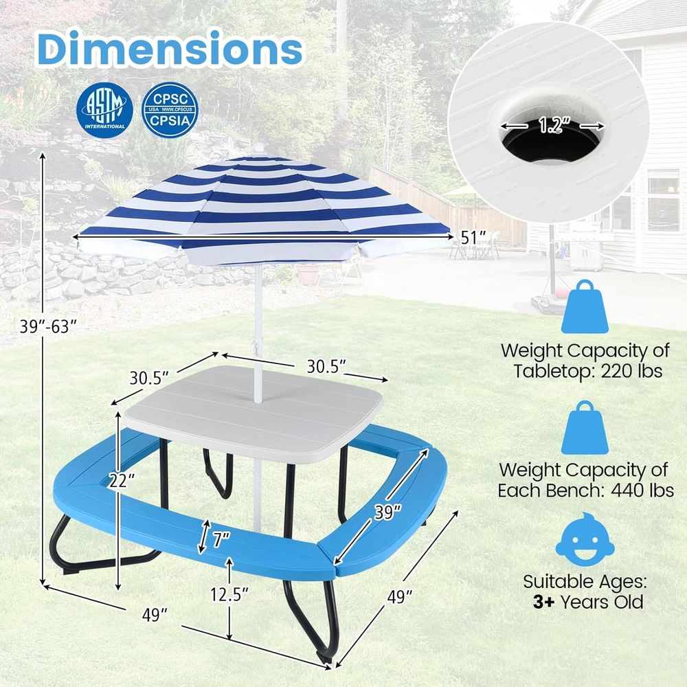 Kids Picnic Table, 8 Person Ki - Kids Outdoor Bench With Umbrella recension och pris