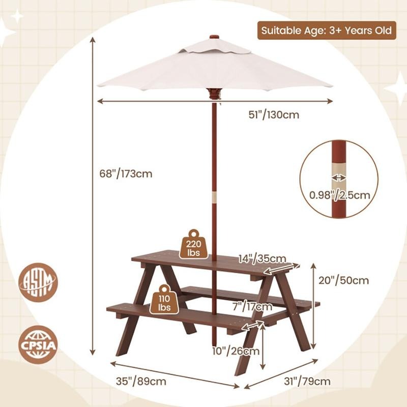 Outdoor 4-Seat Kids Picnic Tab - Kids Outdoor Bench With Umbrella recension och pris