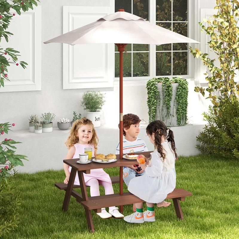 Outdoor 4-Seat Kids Picnic Tab - Kids Outdoor Bench With Umbrella recension och pris