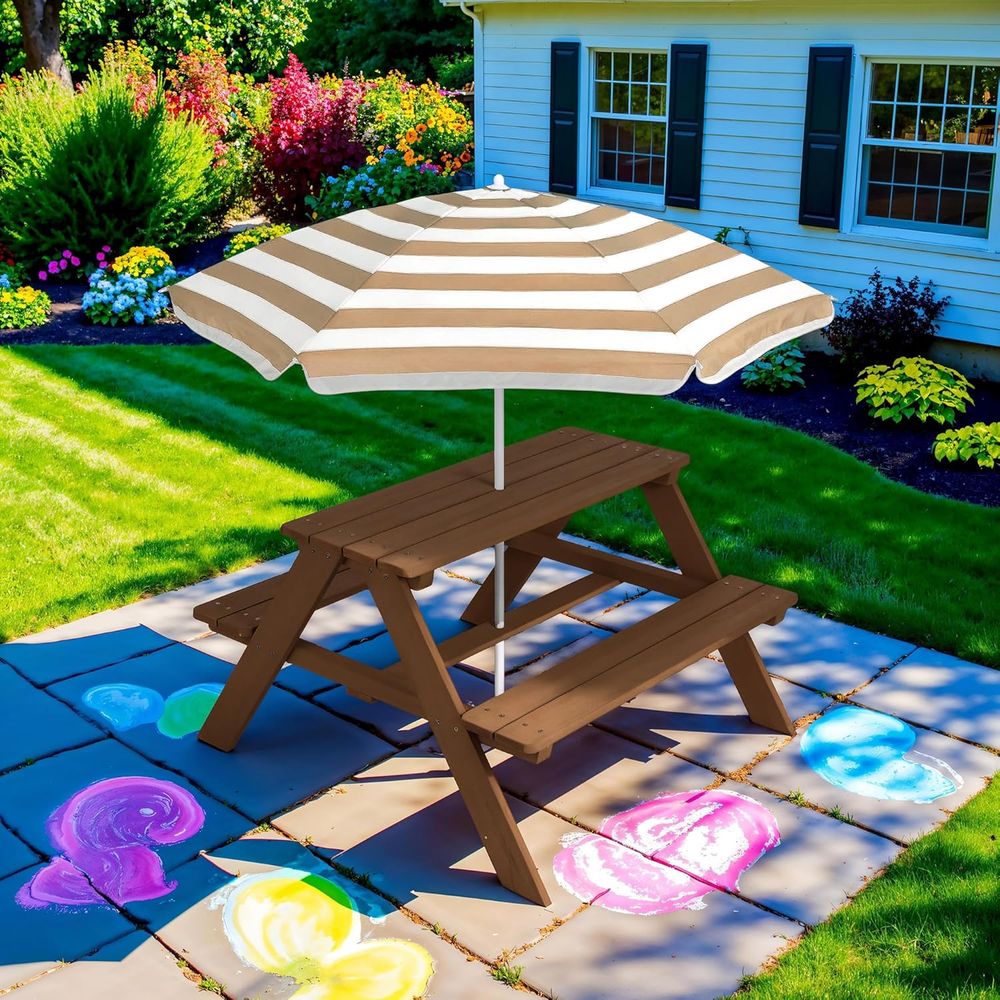 Wooden Kids Picnic Table with  - Kids Outdoor Bench With Umbrella recension och pris