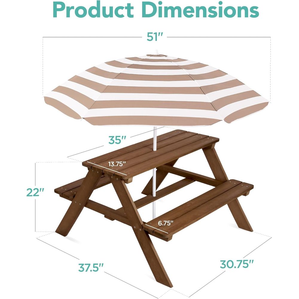 Wooden Kids Picnic Table with  - Kids Outdoor Bench With Umbrella recension och pris