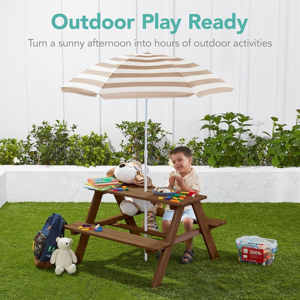 Wooden Kids Picnic Table with  - Kids Outdoor Bench With Umbrella recension och pris