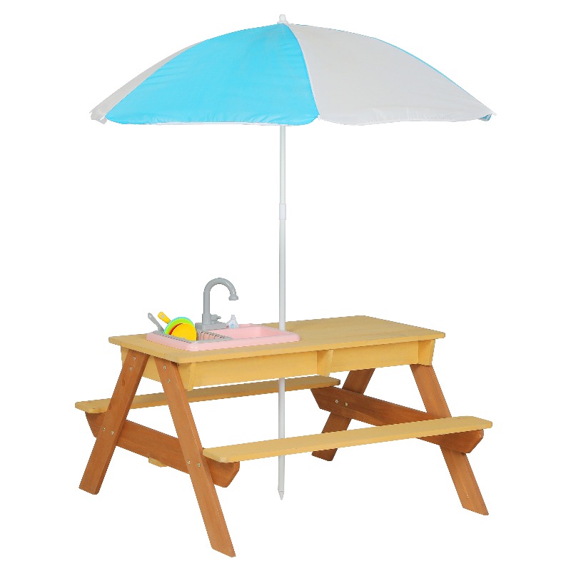 Wooden Kids Picnic Table, Sand - Kids Outdoor Table With Umbrella recension och pris