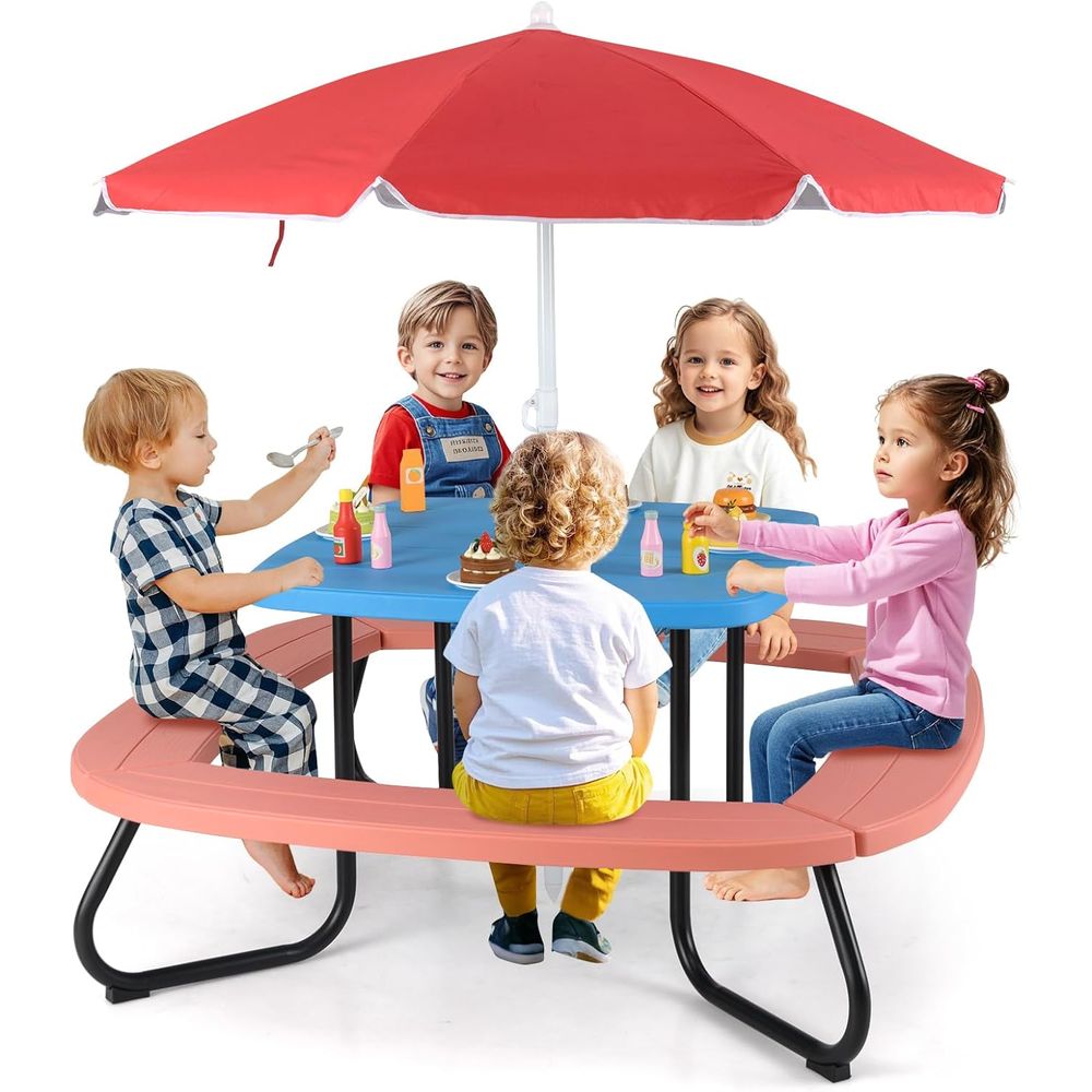 Kids Picnic Table, 8 Person To - Kids Outdoor Bench With Umbrella recension och pris