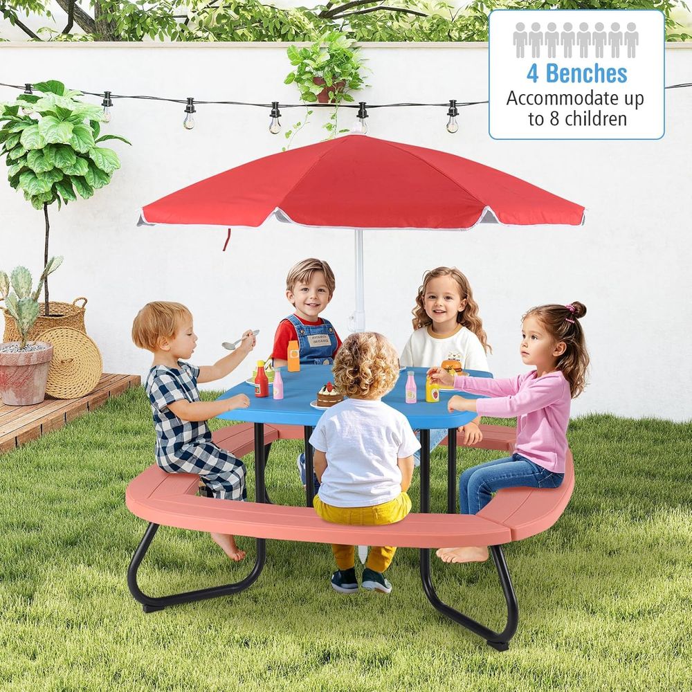 Kids Picnic Table, 8 Person To - Kids Outdoor Bench With Umbrella recension och pris