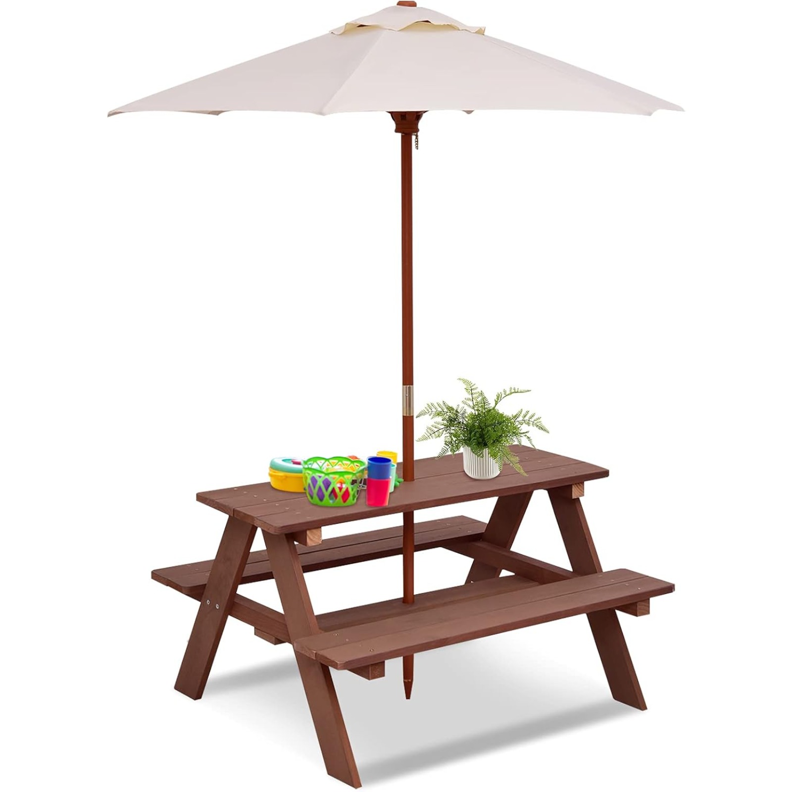 Kids Picnic Table, Outdoor Woo - Kids Outdoor Bench With Umbrella recension och pris