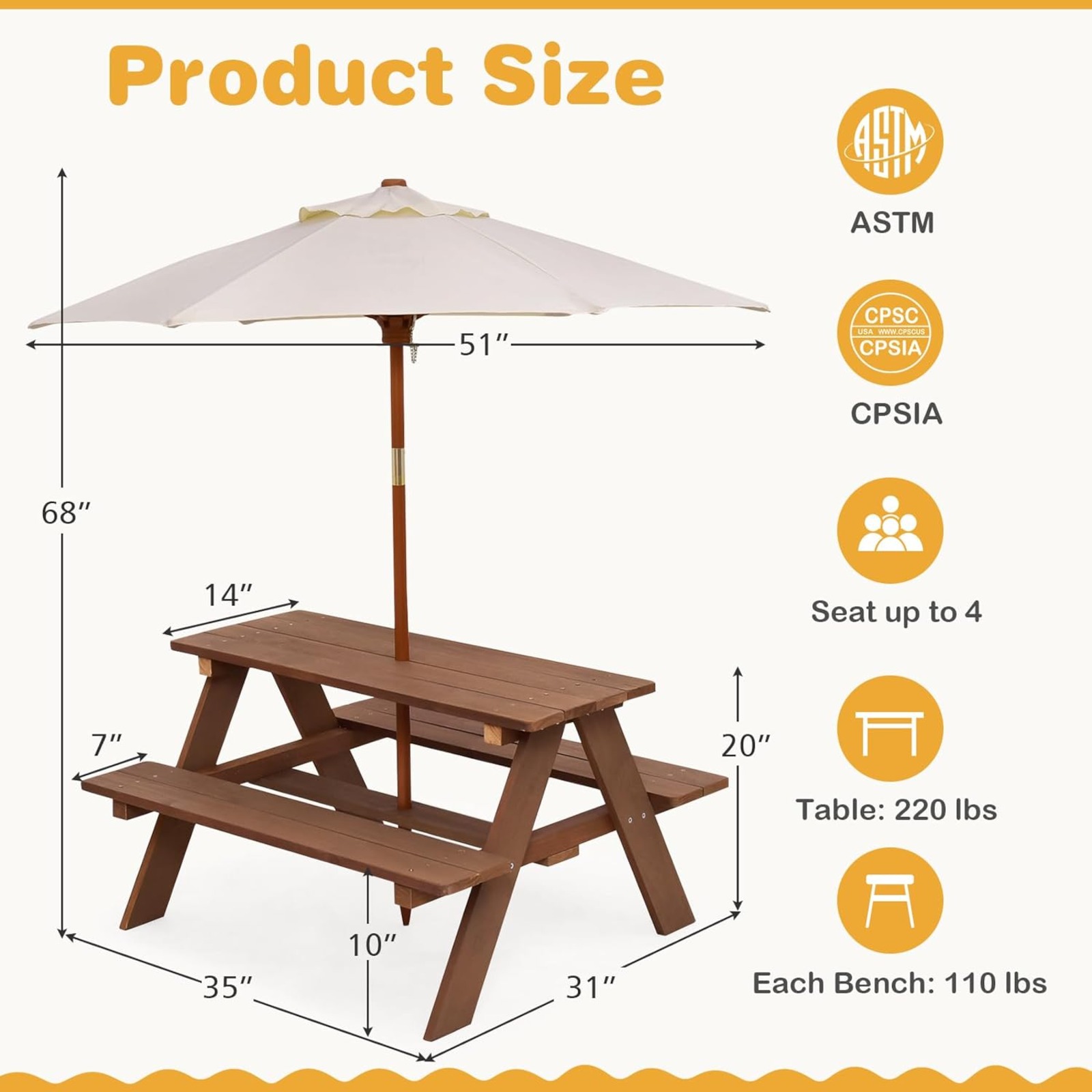 Kids Picnic Table, Outdoor Woo - Kids Outdoor Bench With Umbrella recension och pris