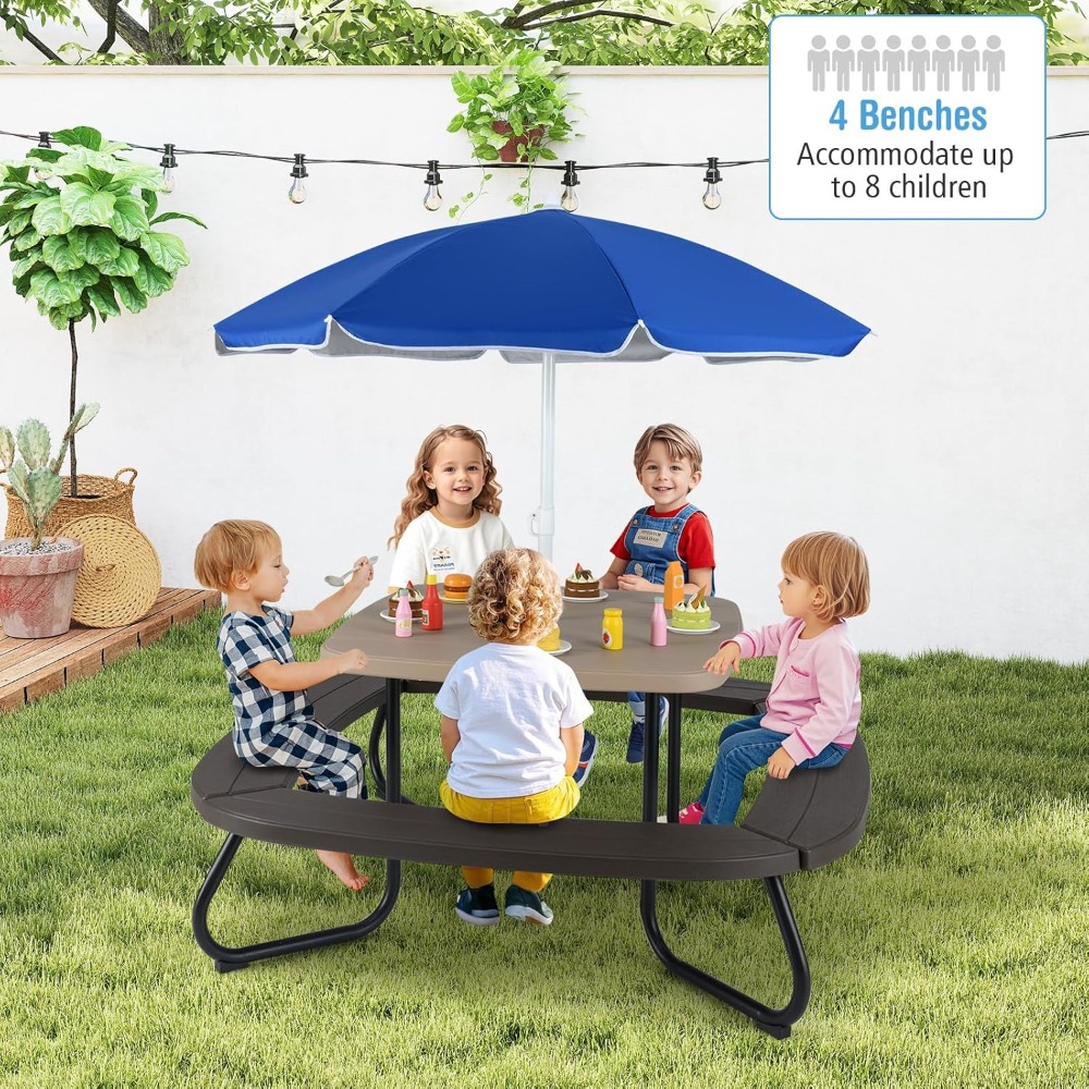 Kids Outdoor Picnic Table with - Kids Outdoor Bench With Umbrella recension och pris