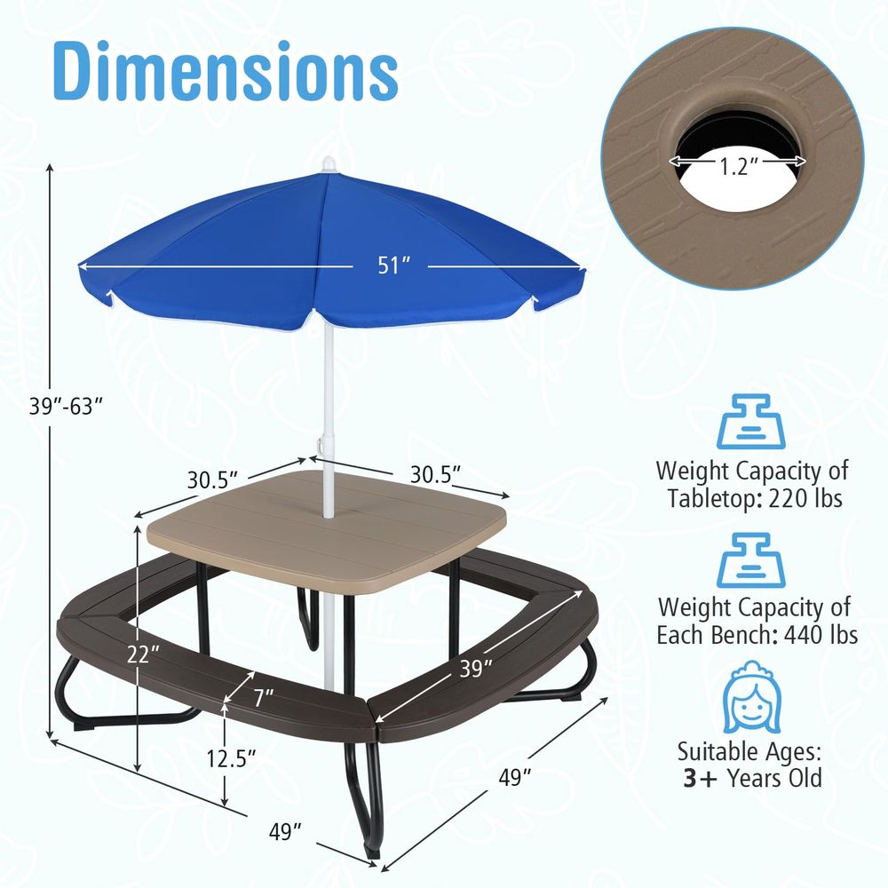 JOY Kids Picnic Table, 8 Perso - Kids Outdoor Bench With Umbrella recension och pris