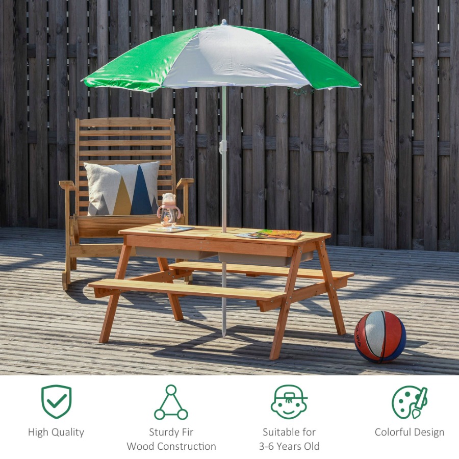 Outdoor wooden kids picnic tab - Kids Outdoor Table With Umbrella recension och pris